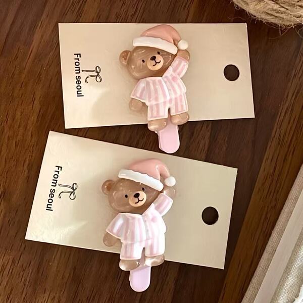 Pince à cheveux en tissu motif ours, lot de pinces et élastiques pour fille