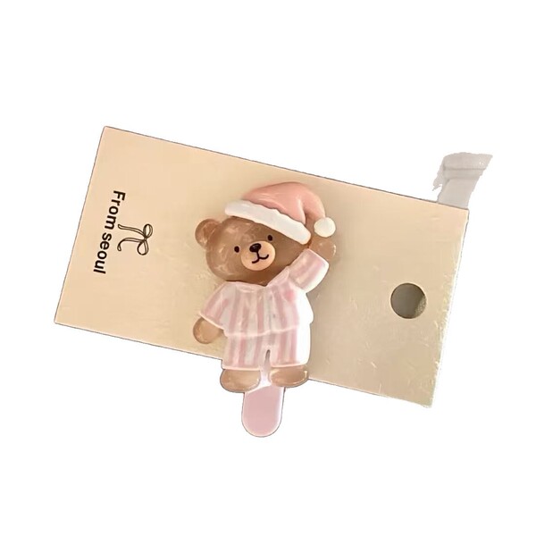 Pince à cheveux en tissu motif ours, lot de pinces et élastiques pour fille