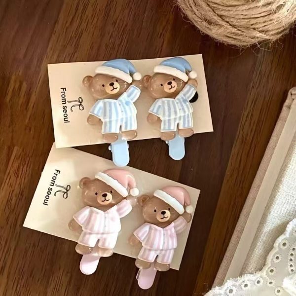 Pince à cheveux en tissu motif ours, lot de pinces et élastiques pour fille