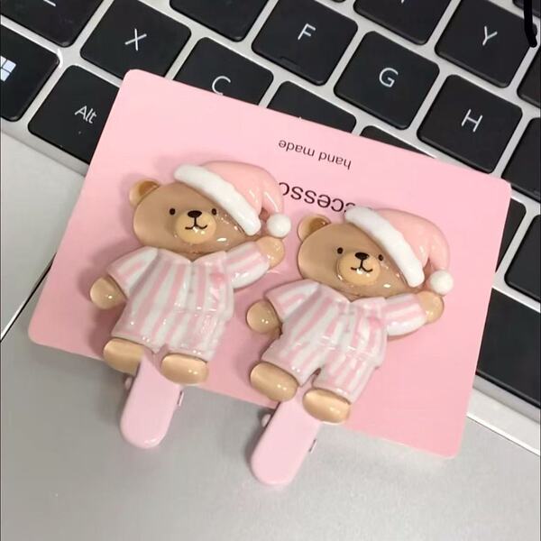 Pince à cheveux en tissu motif ours, lot de pinces et élastiques pour fille