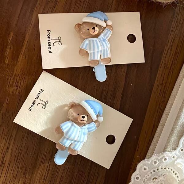 Pince à cheveux en tissu motif ours, lot de pinces et élastiques pour fille