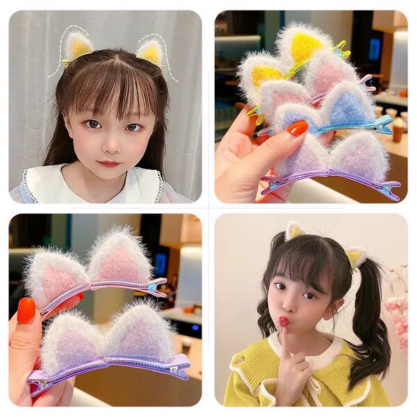 Pince à cheveux oreilles de chat en tissu pour enfant, style princesse