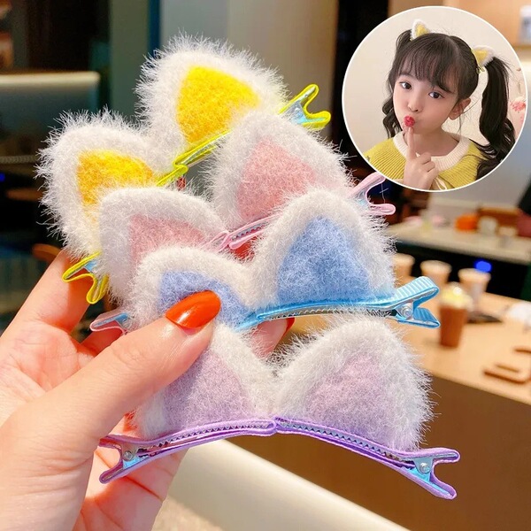 Pince à cheveux oreilles de chat en tissu pour enfant, style princesse