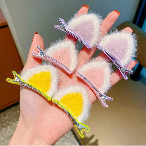 Pince à cheveux oreilles de chat en tissu pour enfant, style princesse
