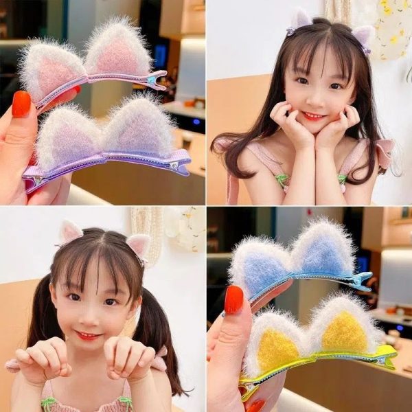 Pince à cheveux oreilles de chat en tissu pour enfant, style princesse