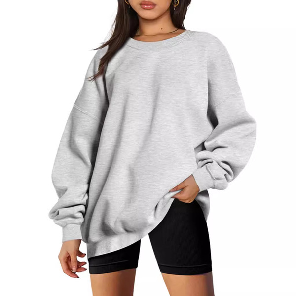Pull oversize femme à col rond, manches longues en polyester