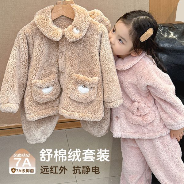 Pyjama chaud en velours pour enfant, épais, automne hiver, mixte