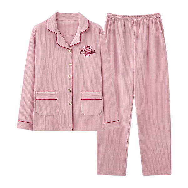 Pyjama femme en coton manches longues, cardigan et pantalon, grande taille