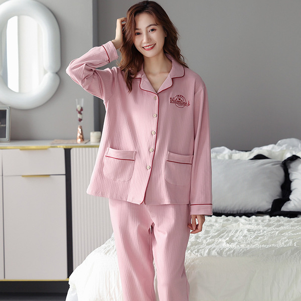 Pyjama femme en coton manches longues, cardigan et pantalon, grande taille