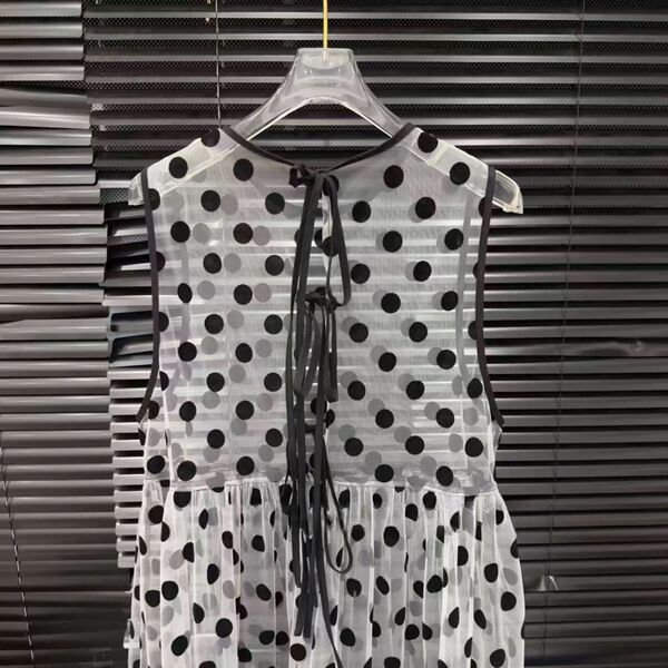 Robe tulle pois d'été femme, col rond, sans manches, longue