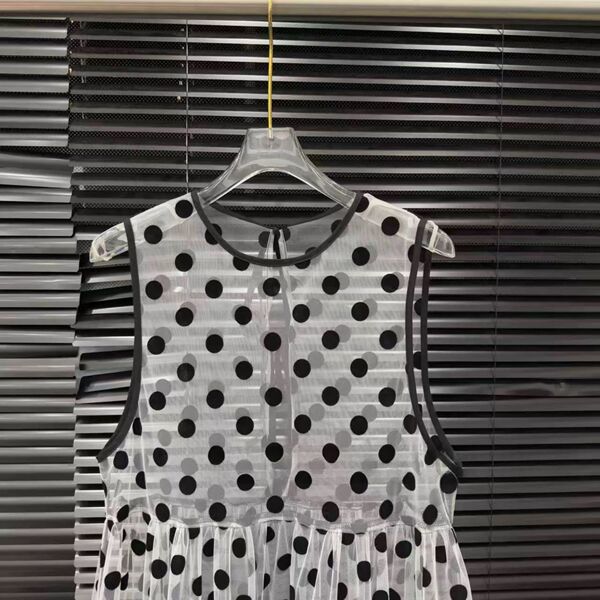 Robe tulle pois d'été femme, col rond, sans manches, longue
