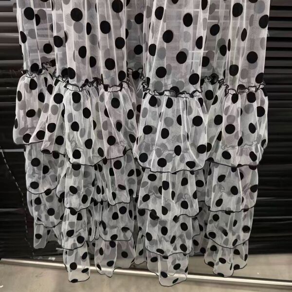 Robe tulle pois d'été femme, col rond, sans manches, longue