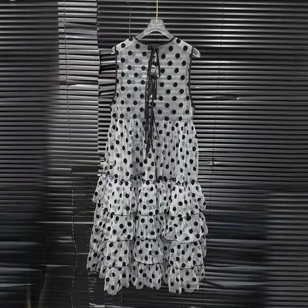 Robe tulle pois d'été femme, col rond, sans manches, longue