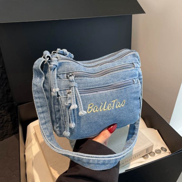 Sac à bandoulière en denim avec poches multiples pour téléphone et cartes