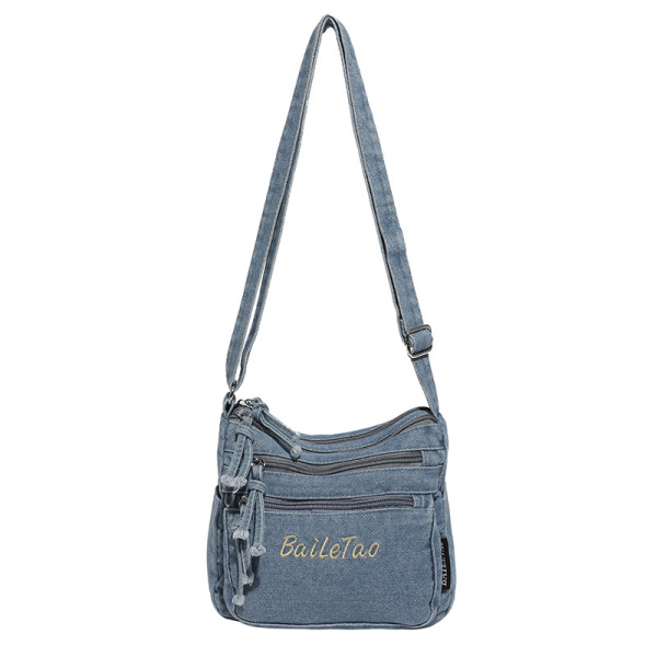 Sac à bandoulière en denim avec poches multiples pour téléphone et cartes