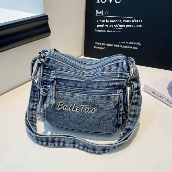 Sac à bandoulière en denim avec poches multiples pour téléphone et cartes