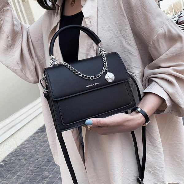 Sac à bandoulière femme en simili cuir, petit sac carré à chaîne, style coréen