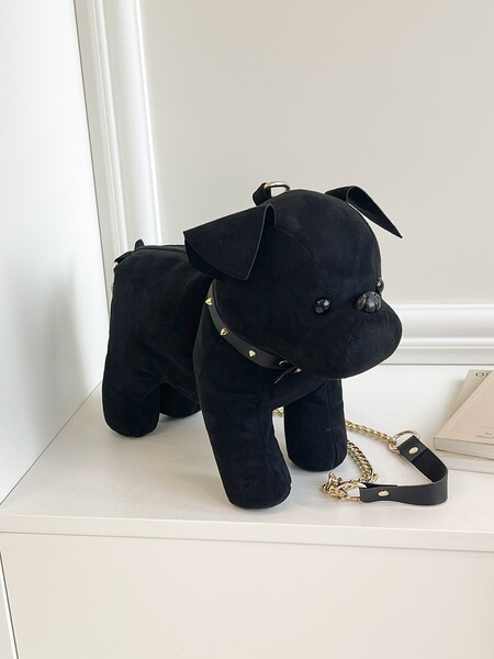 Sac à bandoulière peluche bouledogue français en velours