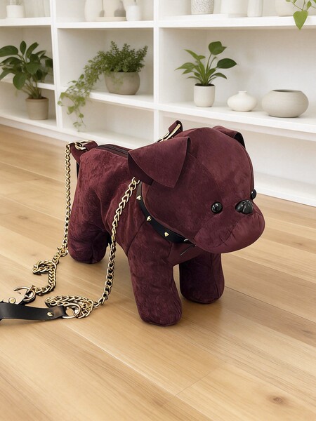 Sac à bandoulière peluche bouledogue français en velours