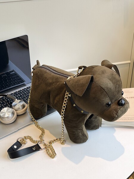 Sac à bandoulière peluche bouledogue français en velours