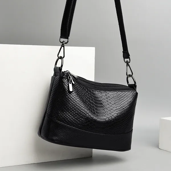Sac à main crocodile souple, bandoulière et épaule, multi-poches