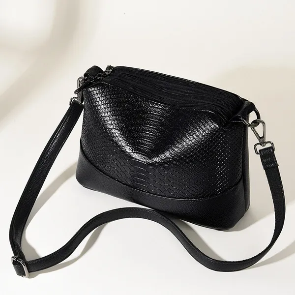 Sac à main crocodile souple, bandoulière et épaule, multi-poches