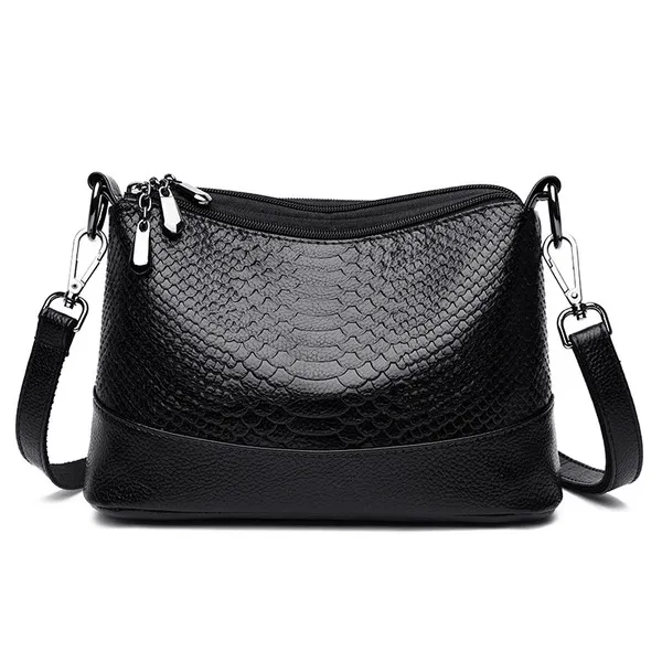 Sac à main crocodile souple, bandoulière et épaule, multi-poches