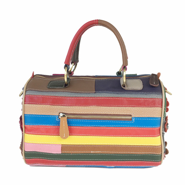 Sac à main cuir femme motif losange et fleurs, cuir véritable