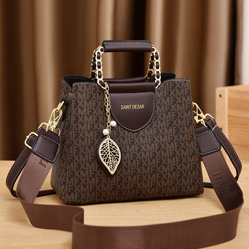 Sac à main femme seau imprimé bicolore en simili cuir, bandoulière