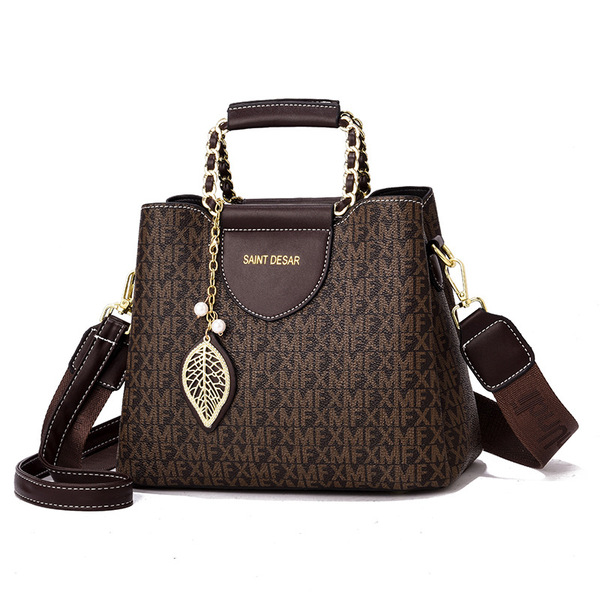 Sac à main femme seau imprimé bicolore en simili cuir, bandoulière