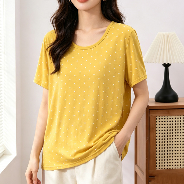 T-shirt femme à pois manches courtes col rond grande taille