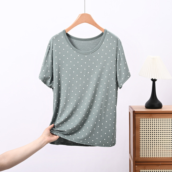 T-shirt femme à pois manches courtes col rond grande taille