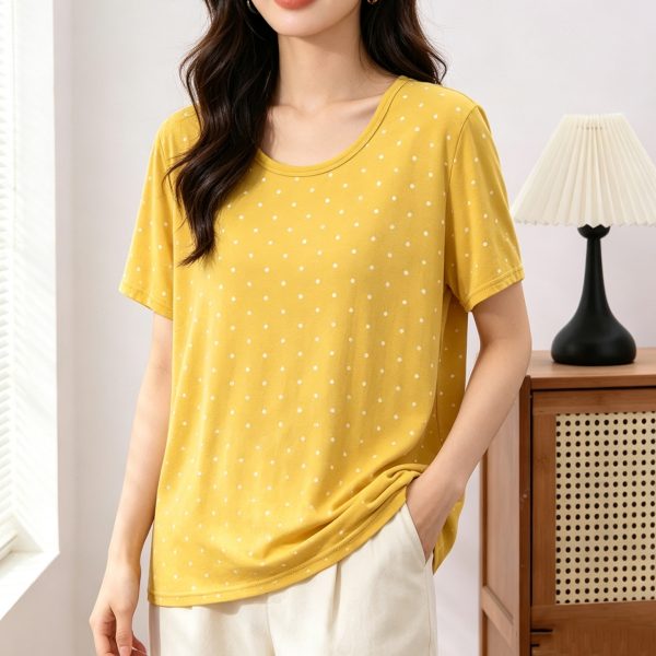 T-shirt femme à pois manches courtes col rond grande taille