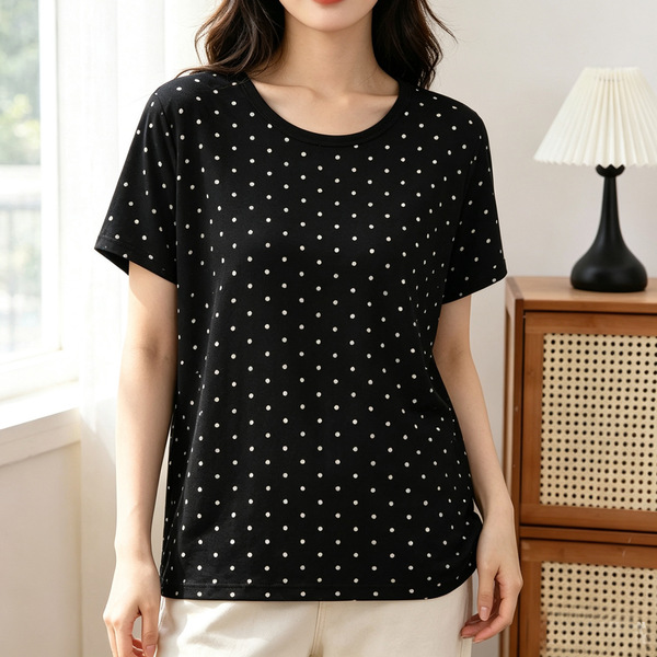 T-shirt femme à pois manches courtes col rond grande taille