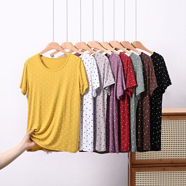 T-shirt femme à pois manches courtes col rond grande taille