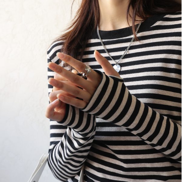 T-shirt femme manches longues rayé col rond en coton - coupe décontractée