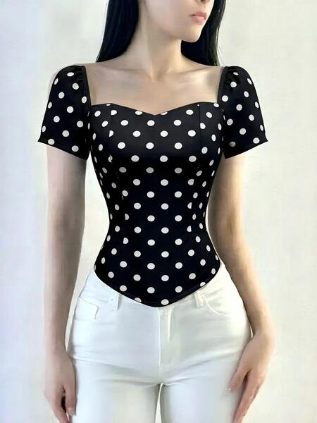Top bustier femme sans bretelles à pois noir et blanc