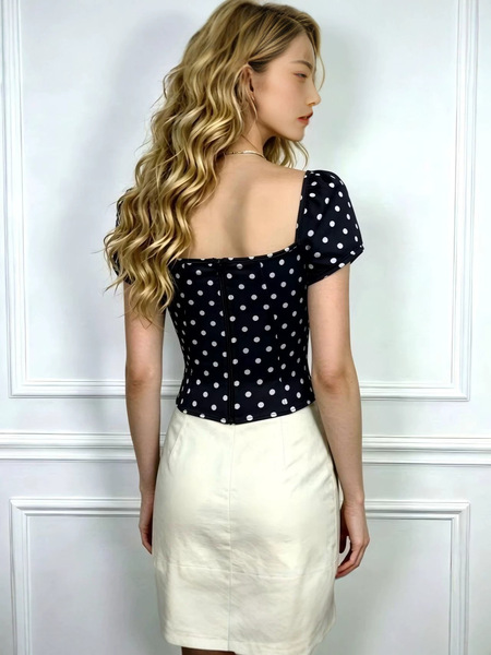 Top bustier femme sans bretelles à pois noir et blanc