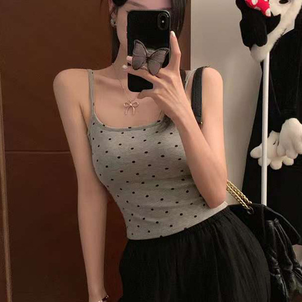 Top dos nu débardeur femme à pois avec coques intégrées