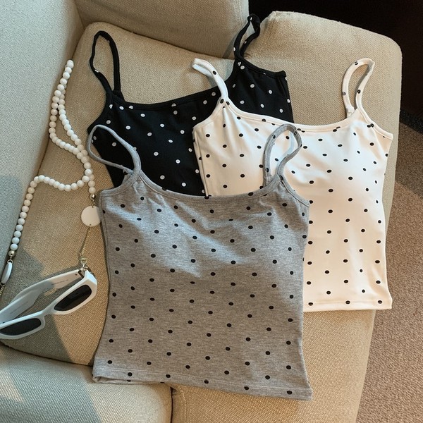 Top dos nu débardeur femme à pois avec coques intégrées