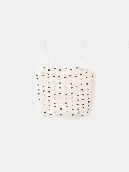 Top femme à bretelles à pois plissé en mousseline court