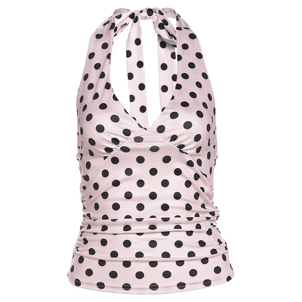 Top licou femme à pois, dos nu et coupe slim sans manches